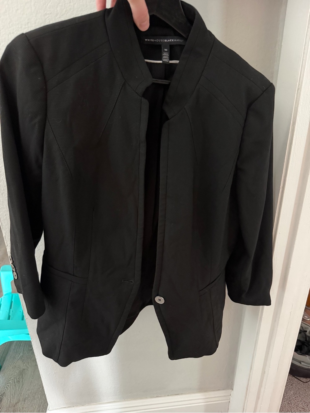 White House Black Market Black Open-Front Collarless Blazer